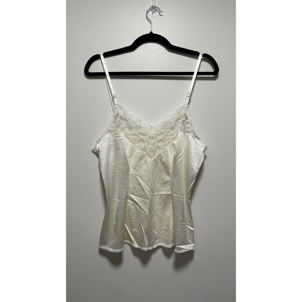 Vassarette Vintage Y2K Ivory Satin Lace Trim Camisole Lingerie Top